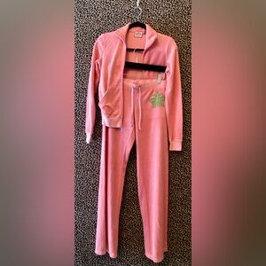 Y2K Juicy Couture Coral Terry Cloth Set with Green Crown